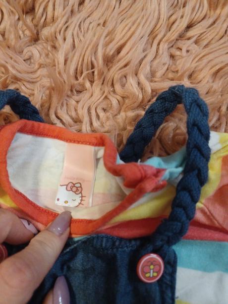 Džínové laclové šortky hello kitty 68/74, c&a,68