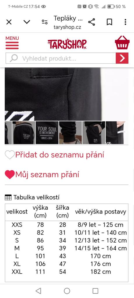 Parkouru tepláky tary, m