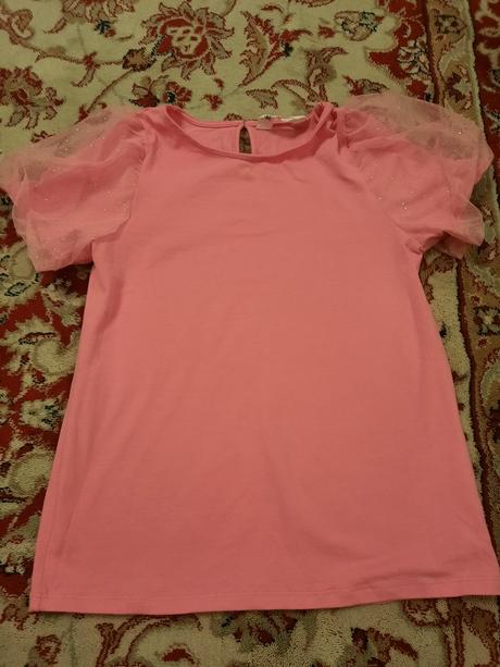Tričko s tylovými třpytivými rukávy, h&m,134