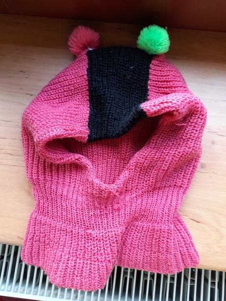 Růžová pletená příjemná neštípavá kukla,čepice, 116