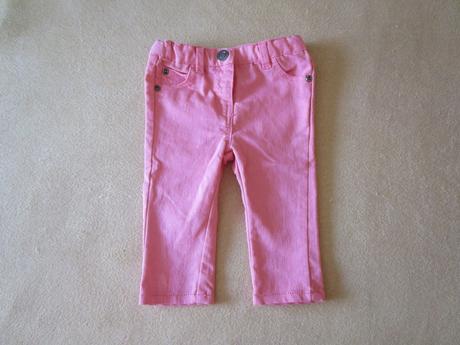 Pěkné růžové elast. bavl. kalhoty, vel. 67, vertbaudet,68