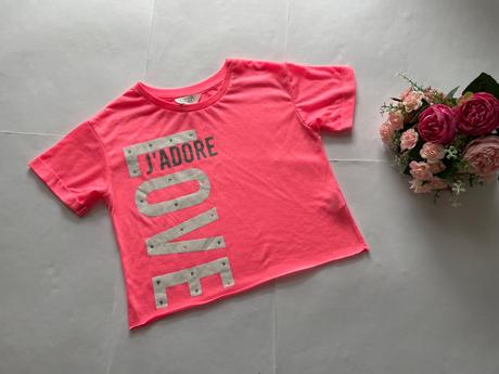 Triko crop top - v.7/8 let neonové barvy, primark,128