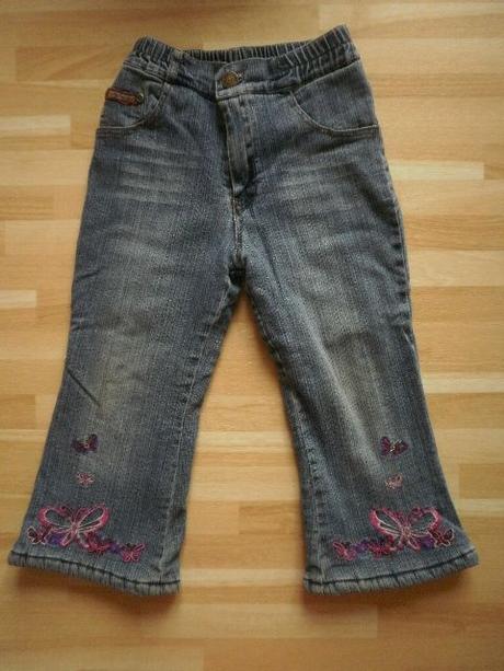 Zateplené rifle fleesom s motýlky , 104-110, 110