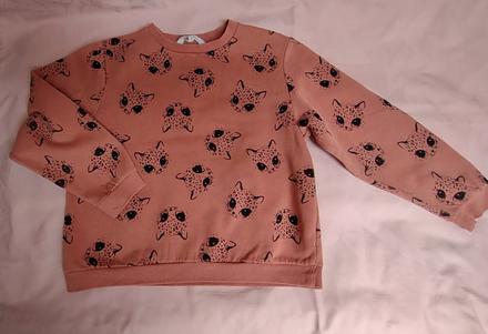 Starorůžová mikina s kočkama, h&m,134