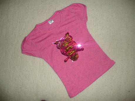 Tričko měnivý obrázek sova vel 104  flitry, 98 / 104