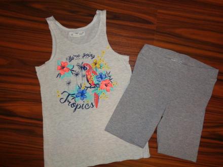 Super komplet tílka s papouškem a legínové šortky, h&m,152