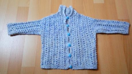 Ručně pletený svetr - modrý, vel. 6 měs., 74