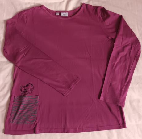 Dívčí triko dlouhý rukáv vínové s kočičkou bonprix, bonprix,164