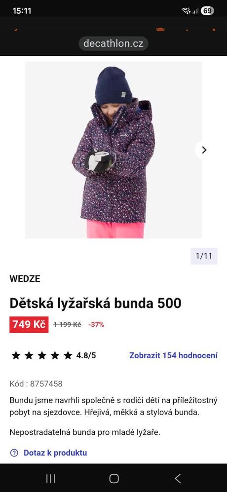 Zimní lyžařská bunda wedze (decathlon) 6 let, wedze,128