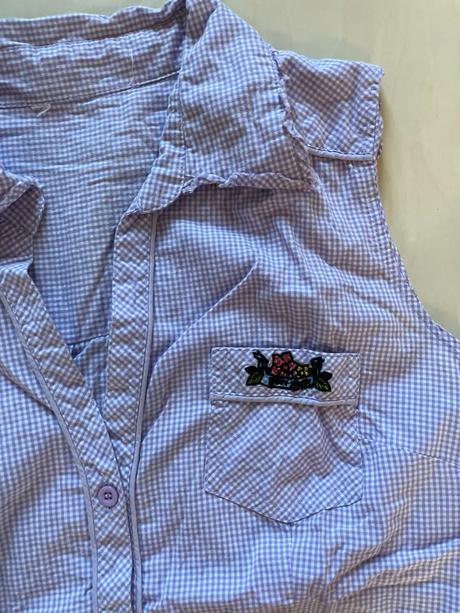 Fialová káro halenka s výšivkou, vel neuvedena cca, s