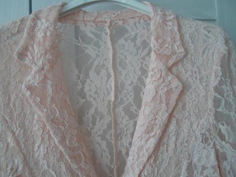 Krajkové růžové meruňkové dámské sako sáčko, m