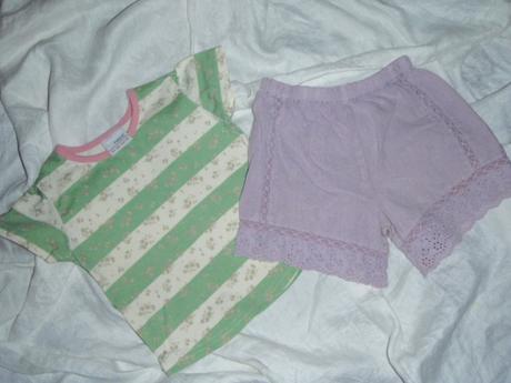 Super komplet - pruhované tričko + fialové šortky, next,74