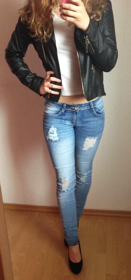 Trhané rifle s páskem, vel. xs a xl, xl / xs