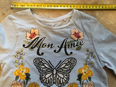 Modré triko next 3-4roky 104cm včela motýl třpytky, next,104