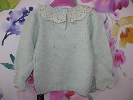 Krásný mátový svetřík s krajkou v.12-18 měs., 86
