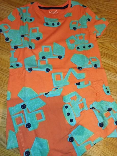 Oranžové pyžamo s bagry 122, marks & spencer,122