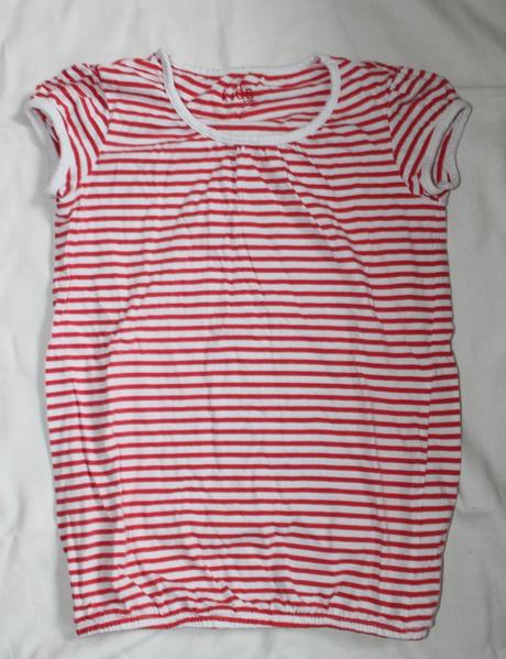 Po31. červeno-bílé pruh.tričko "soudek" 8-9 let, tchibo,134