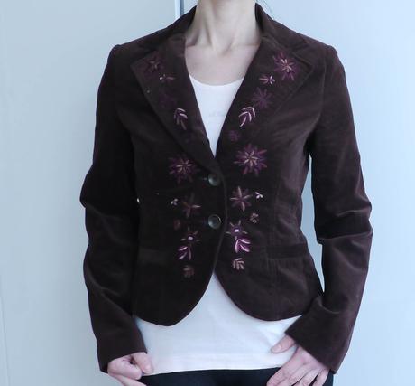 Hnede manzestrove sako s vysivkou kyticek vel.36/s, tally weijl,36