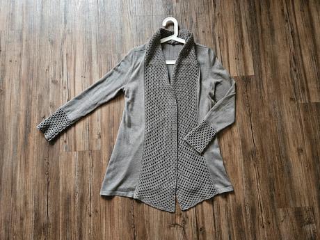 Hnědý svetr úpletový kardigan cardigan dlouhý přeh, s