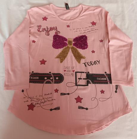 Dívčí triko dlouhý rukáv růžové s mašlí, 152