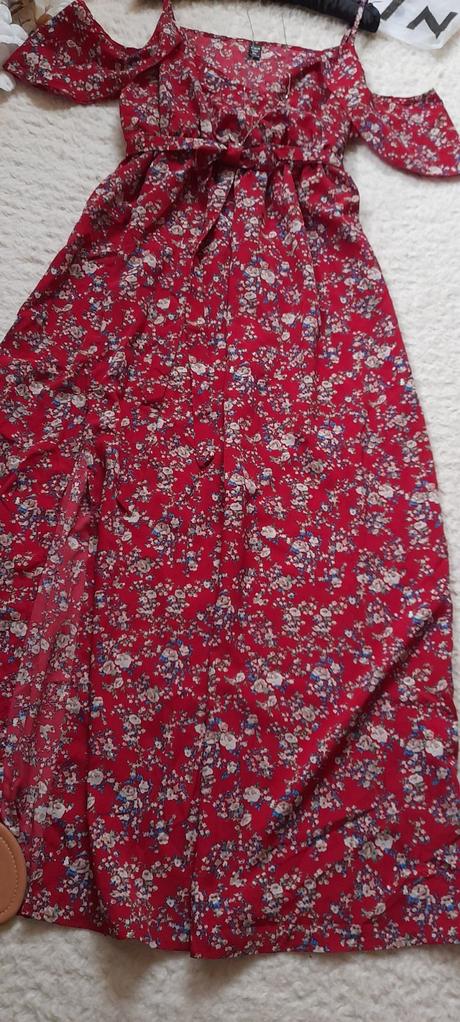 Shein vínové květinové dlouhé šaty s páskem, xl