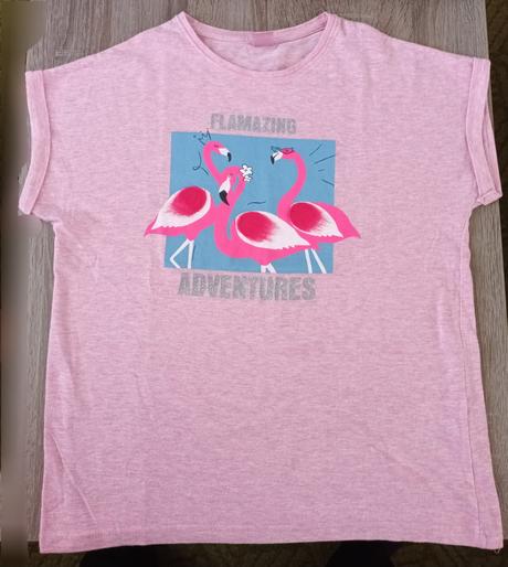 Dívčí triko světle růžové plameňák krátký rukáv, 158