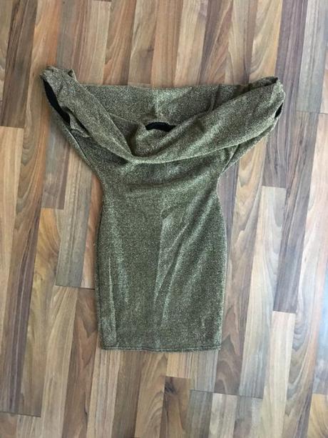 Nové zlatý třpyt šaty na ramena a voda, vel s, pre, s