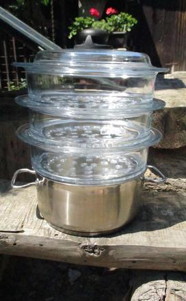 Skleněné parní nástavce s poklicí set 4ks, 