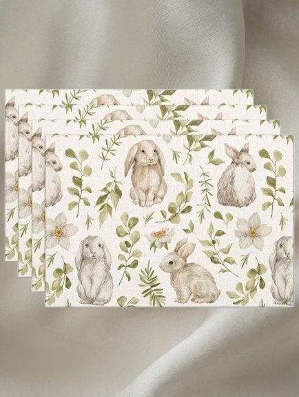 Velikonoční prostírání 4ks se zajíčky a květinami, 