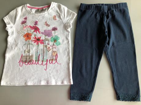 Tričko+legíny kytky motýl mašle next lindex 4-5let, next,110