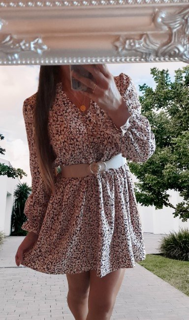 Vzorované krátké šaty s dlouhými rukávy, l