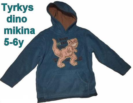 Tyrkys modrá fleece dino mikina / klokanka, 5-6y, takko,110