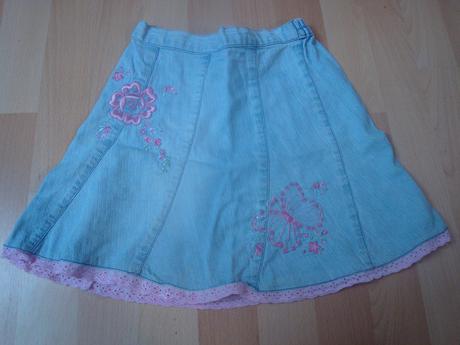 Džínová sukně s květy a motýlky - modrá, vel. 92, 92