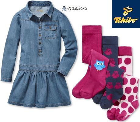 Dívčí džínové šaty tchibo + 3pack punčocháče, tchibo,122 / 128