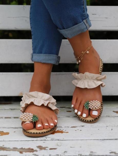 Béžové zdobené pantoflíky shein, 40