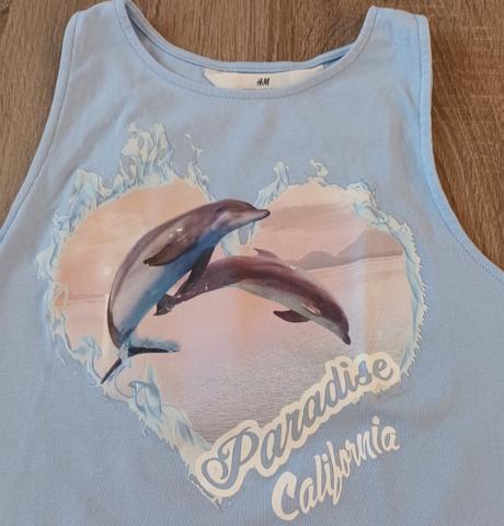 Dívčí letní triko/tílko světle modré s delfíny h&m, h&m,170