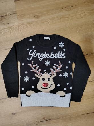 Dívčí teplý vánoční svetr c&a 146/152 jingle bells, 146