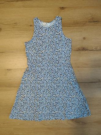 Dívčí bavlněné šaty h&m 146/152 modré kytičky, h&m,146