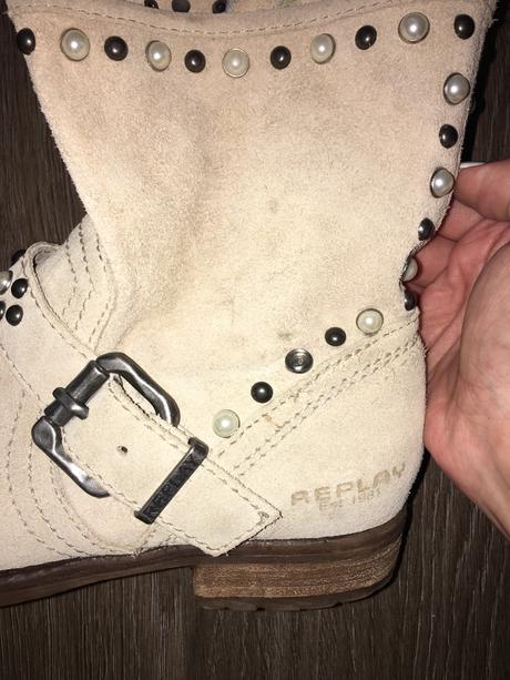 Béžové nízké kožené kozačky replay, replay,38