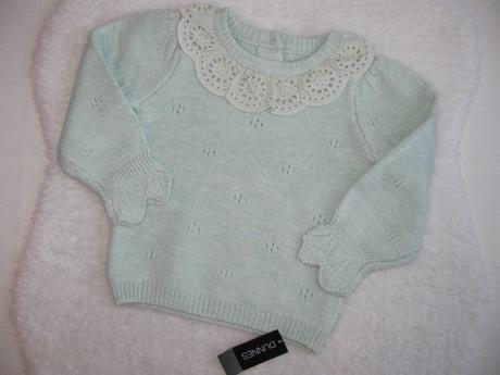 Krásný mátový svetřík s krajkou v.12-18 měs., 86
