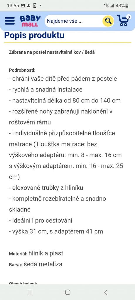 Nastavitelná zábrana na postel reer, 