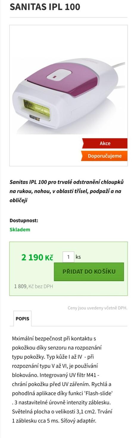 Sanitas ipl 100 zánovní,