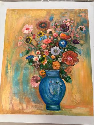 Kvety v tyrkysove vaze - olejomalba 61 x 76 cm,