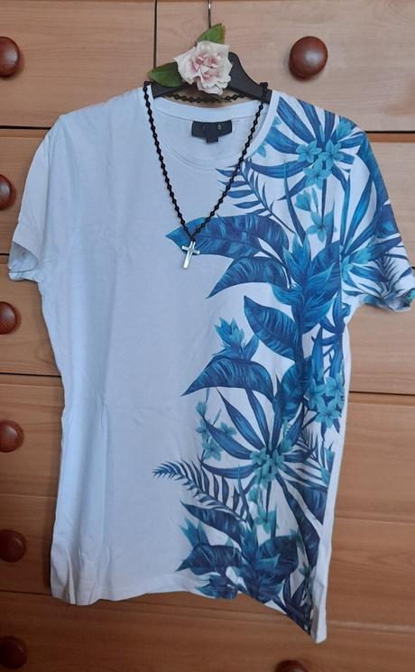Smog bílé bavlněné tričko s tropickým motivem, xs