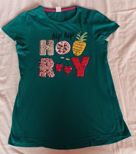 Dívčí triko zelené s flitry krátký rukáv, kik,158