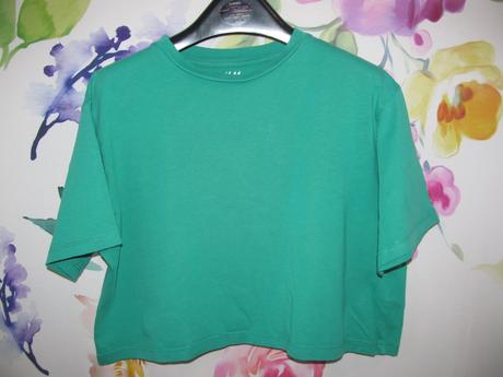 Crop top bavlněné zelené tričko h&m, h&m,140