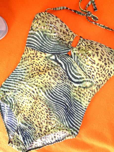 Zelenožluté tygrované jednodílné plavky, 38