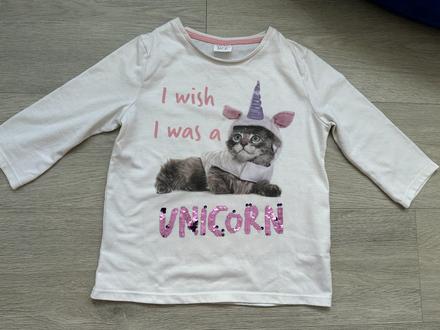Dívčí bílé tričko kočka, jednorožec, vel. 140, f&f,140