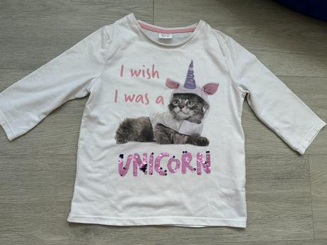 Dívčí bílé tričko kočka, jednorožec, vel. 140, f&f,140