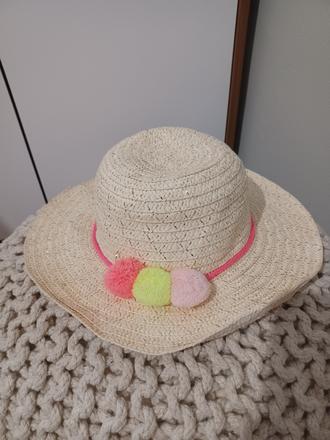 Slaměný klobouk slamák s bambulkama vel 54, pepco,128